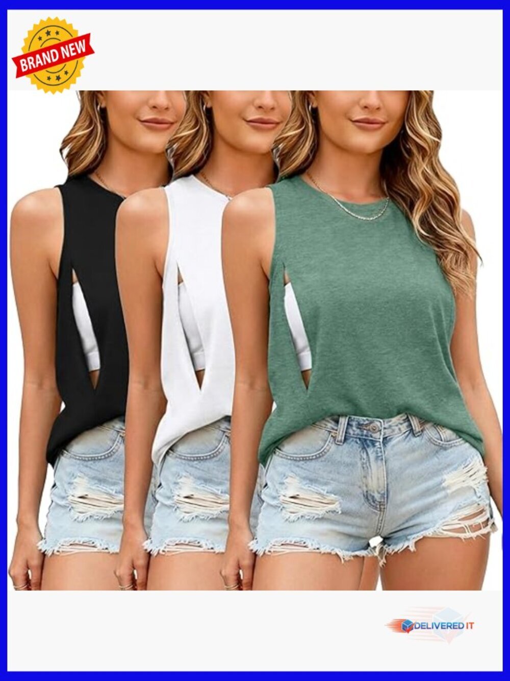 3-Pack Nursing Tank Tops Hidden Zippers Sleeveless Breastfeeding Shirts